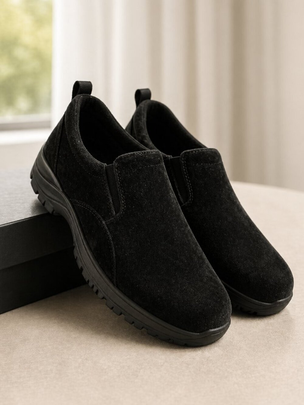 Lands End Slip On Shoes Womens 8B Suede Comfort Clog Black Casual
